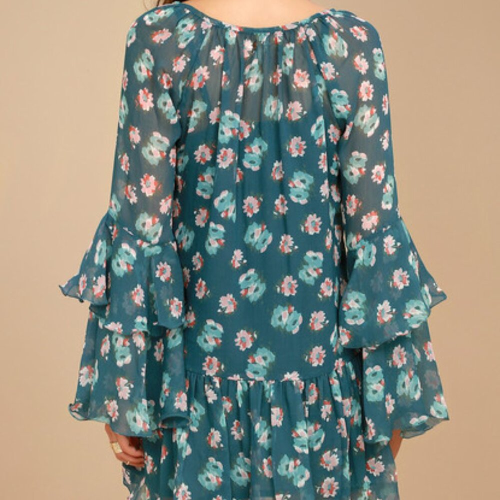 *CLEARANCE* S - M Boho BILLABONG Floral Chiffon breezy Long Sleeve summer dress - Picture 3 of 8